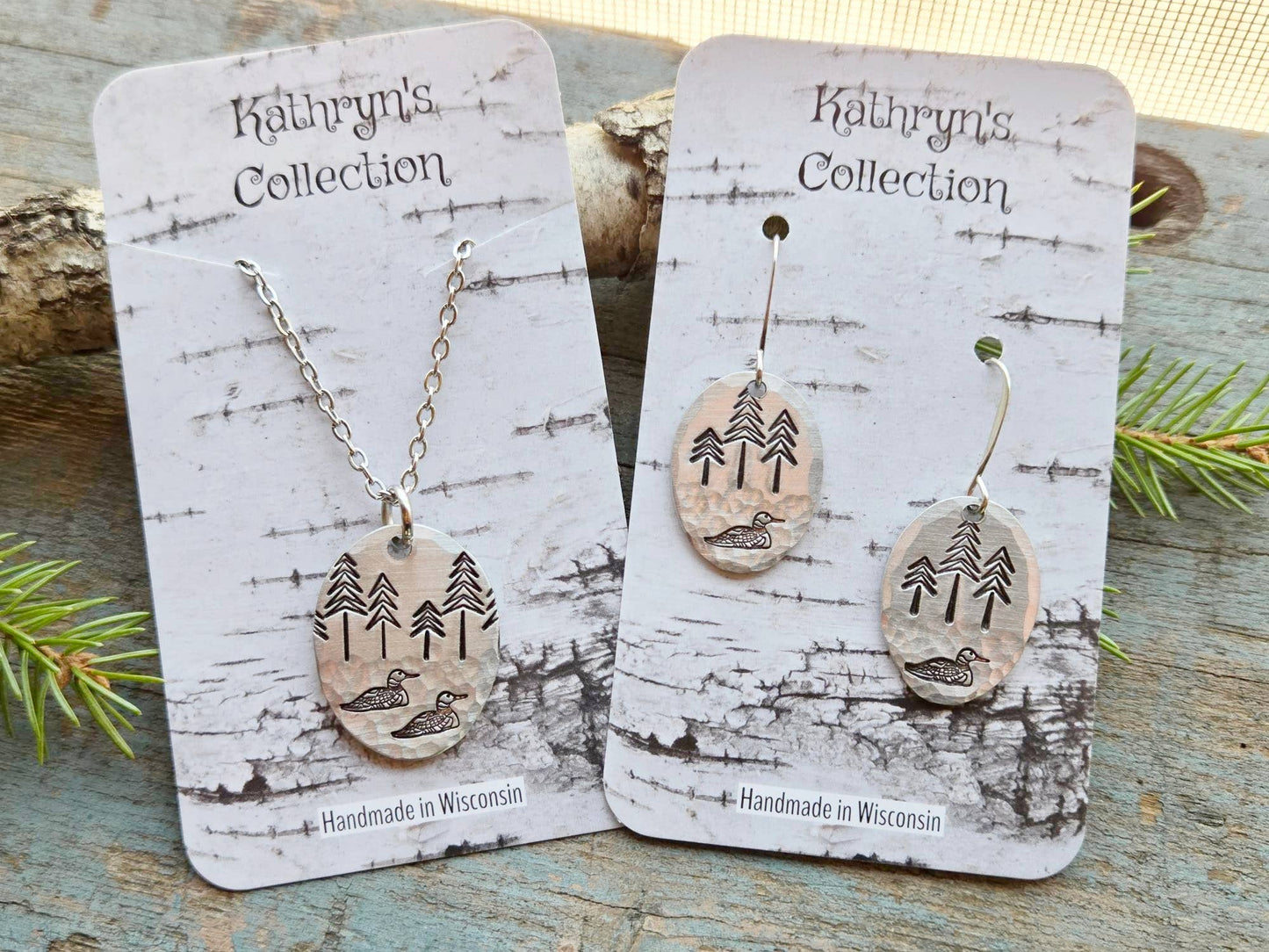 Loon Earrings, Medium, Hand-Stamped