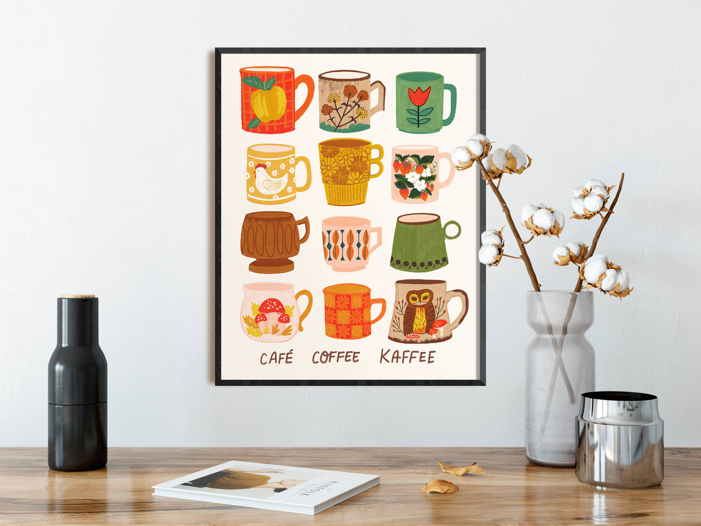 Vintage Coffee Mug Art Print - Retro Kitchen Illustration