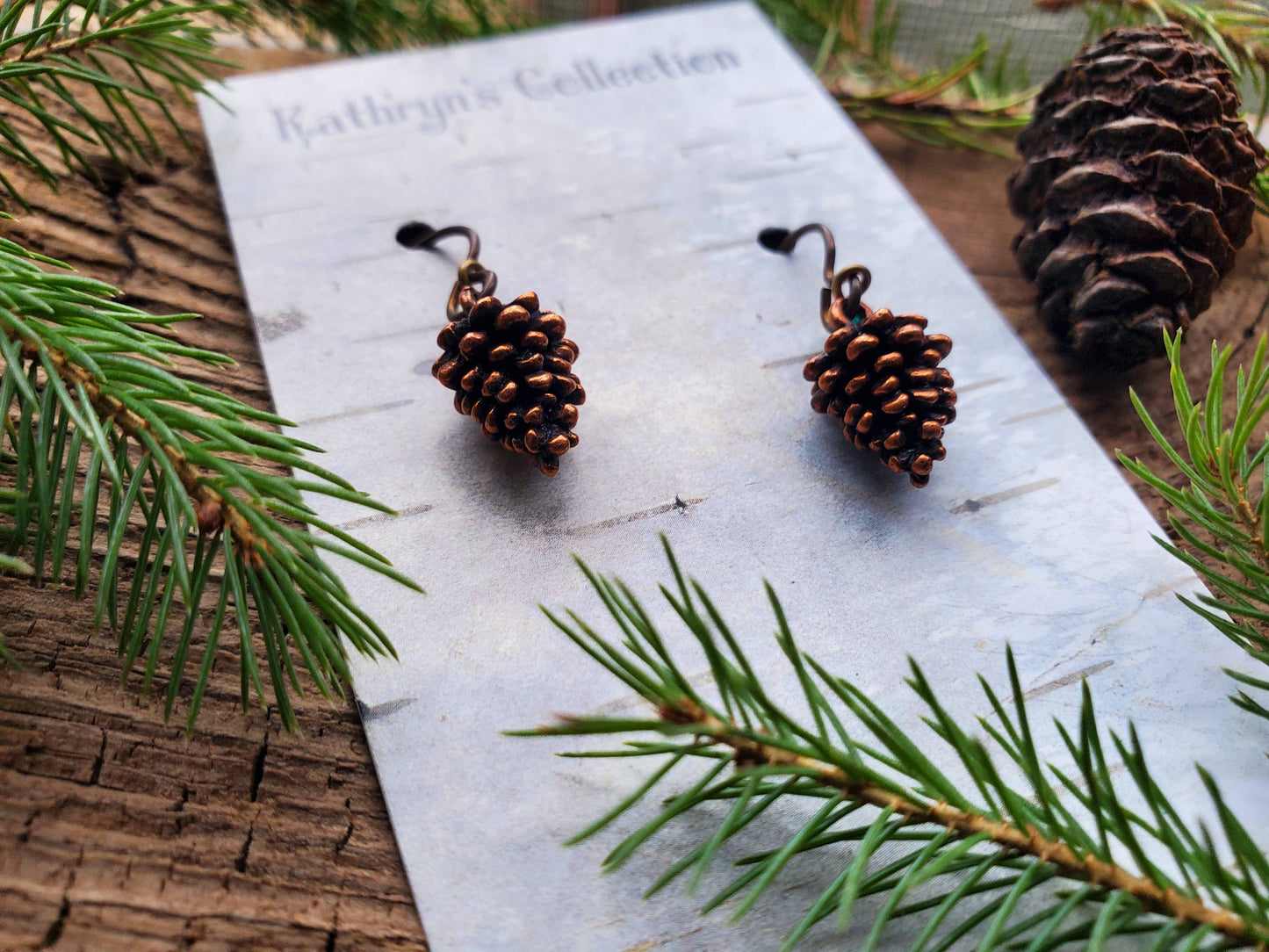 Pinecone Earrings, antique copper plated