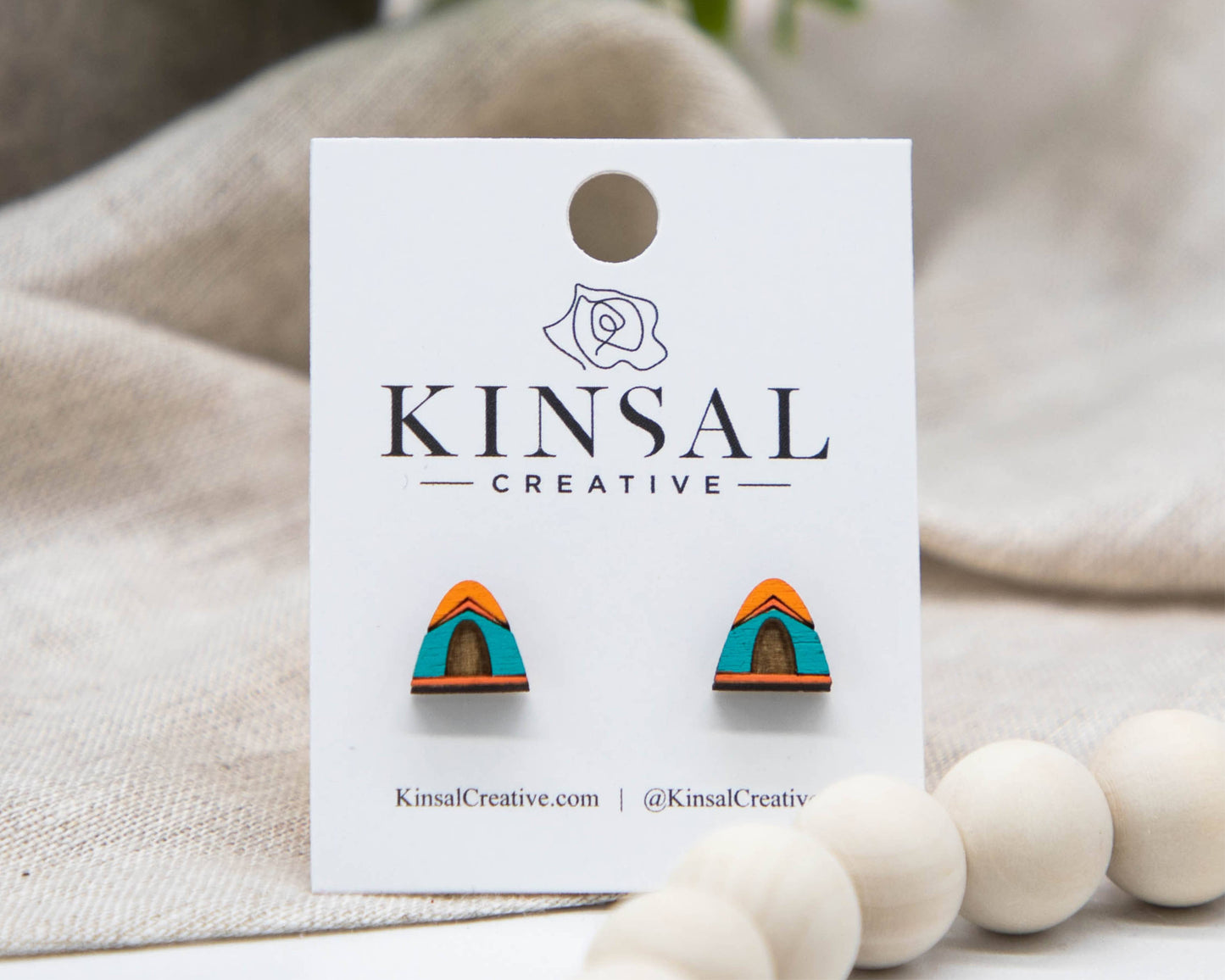 Camping Tent Wood Stud Earrings