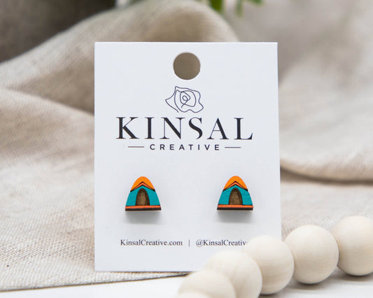 Camping Tent Wood Stud Earrings