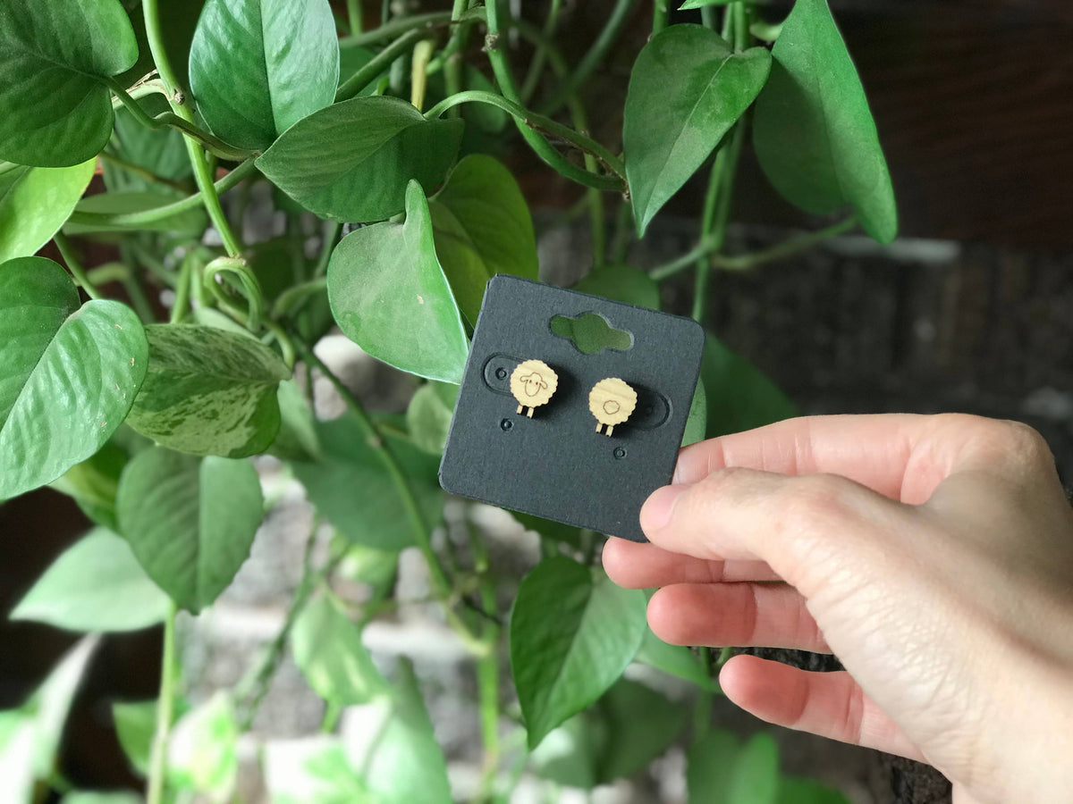 Wood Sheep Earrings
