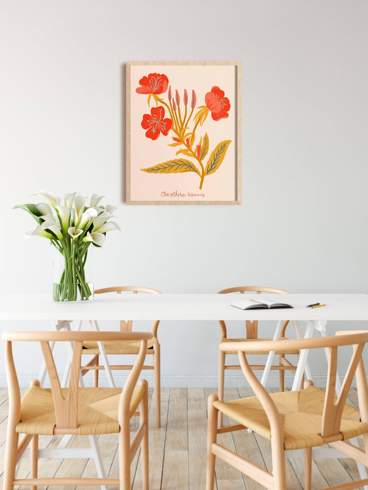 Red Evening Primrose Art Print - Botanical Illustration