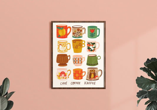 Vintage Coffee Mug Art Print - Retro Kitchen Illustration