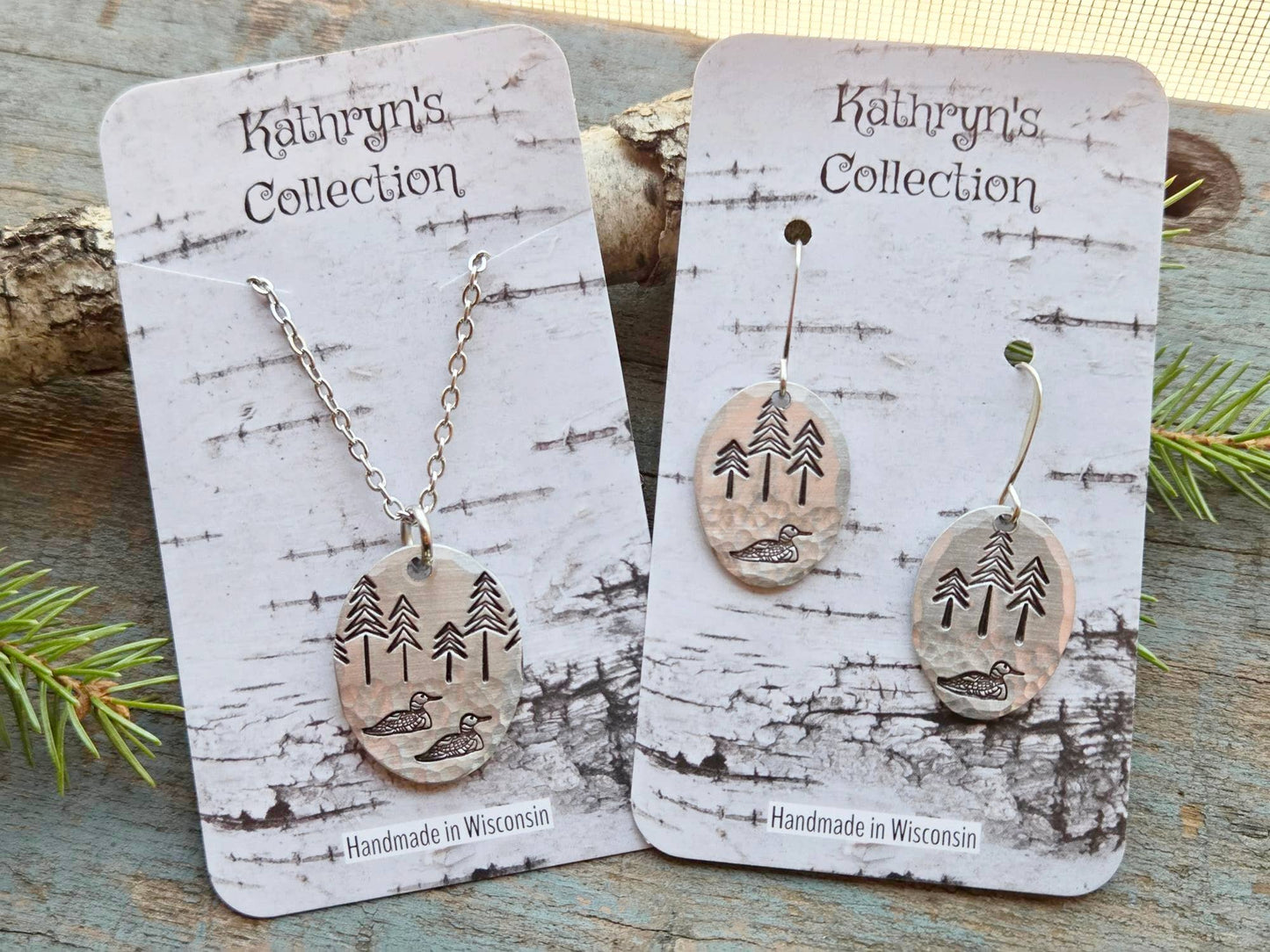 Loon Earrings, Medium, Hand-Stamped