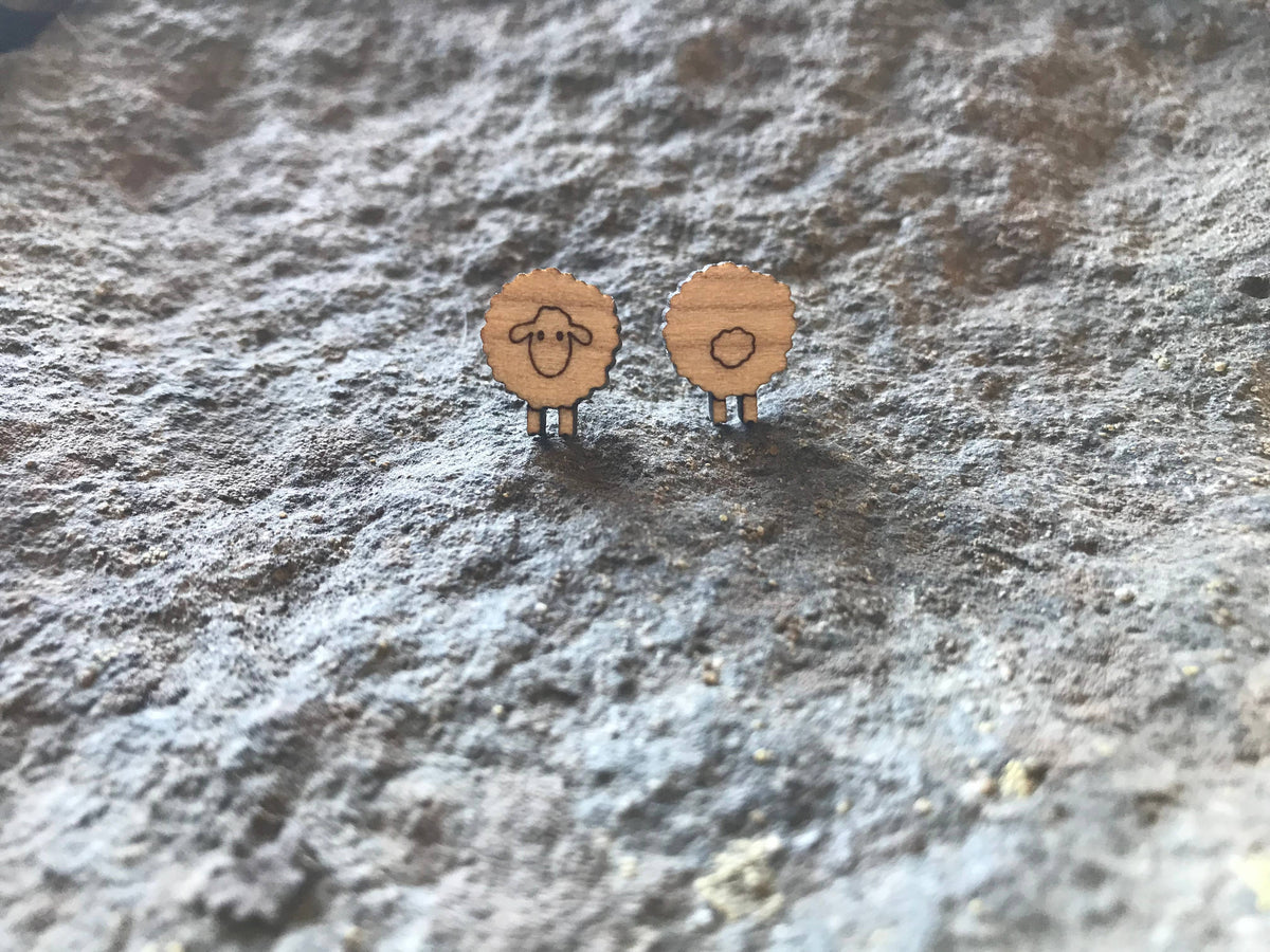 Wood Sheep Earrings