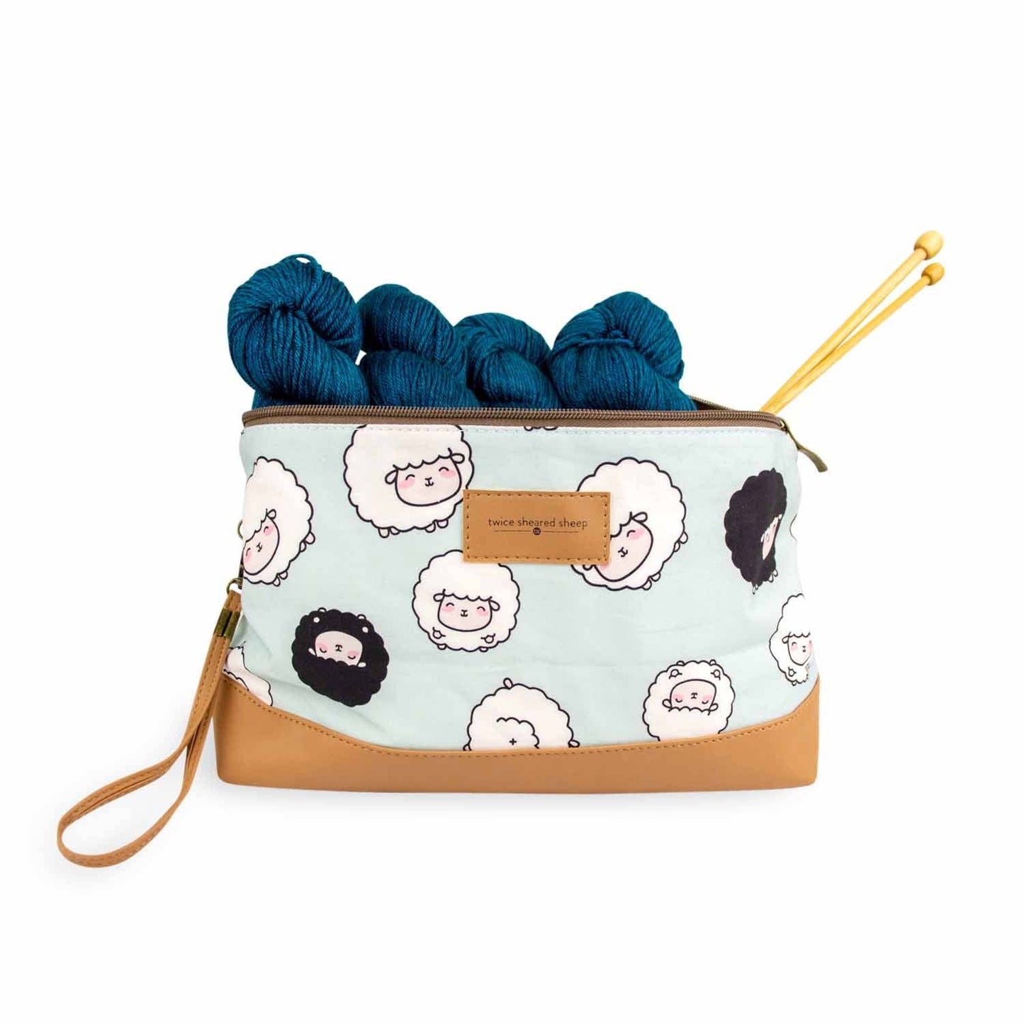 Chubby Sheep Trinity Bag–Medium Zippered Project Bag–Seafoam