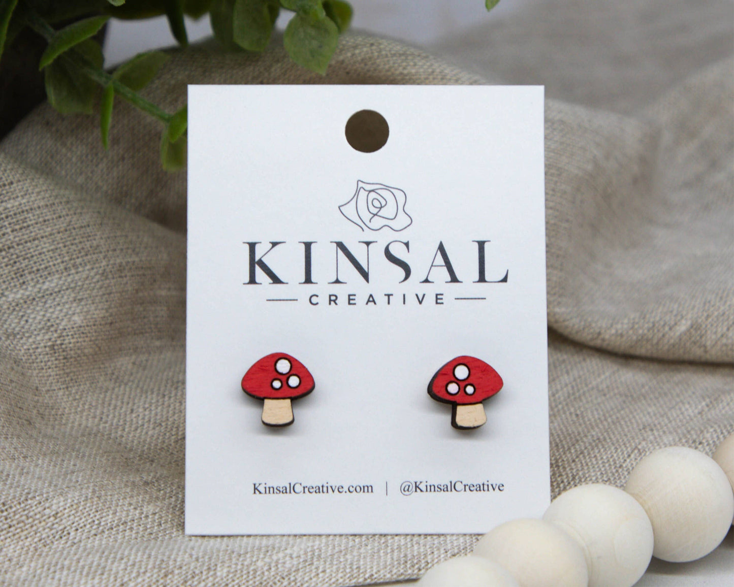 Mushroom Wood Stud Earrings