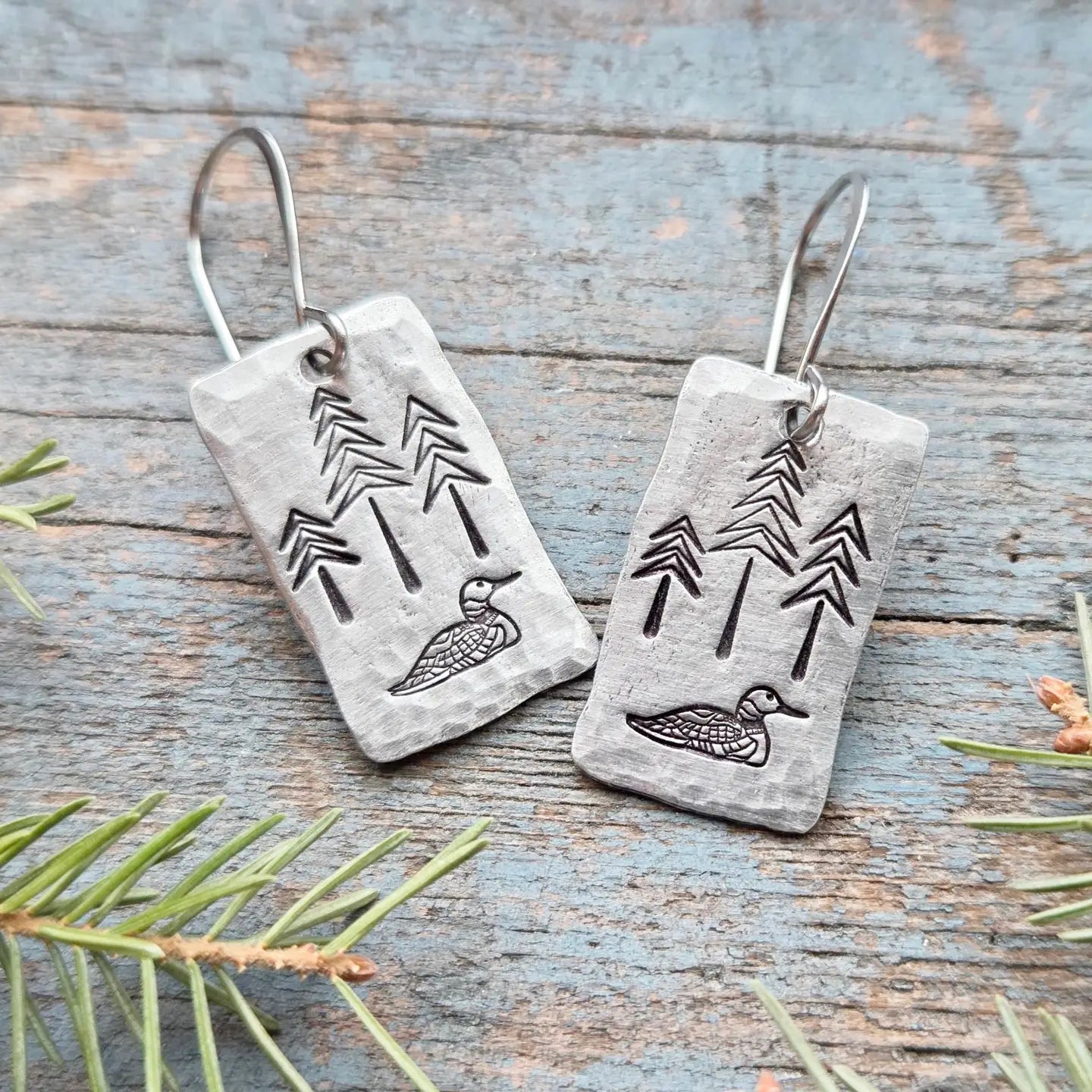 Loon and Pine Tree Earrings