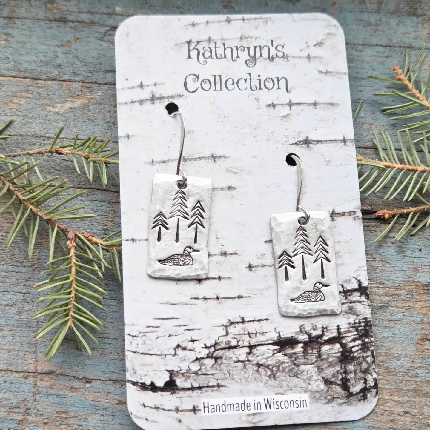 Loon and Pine Tree Earrings