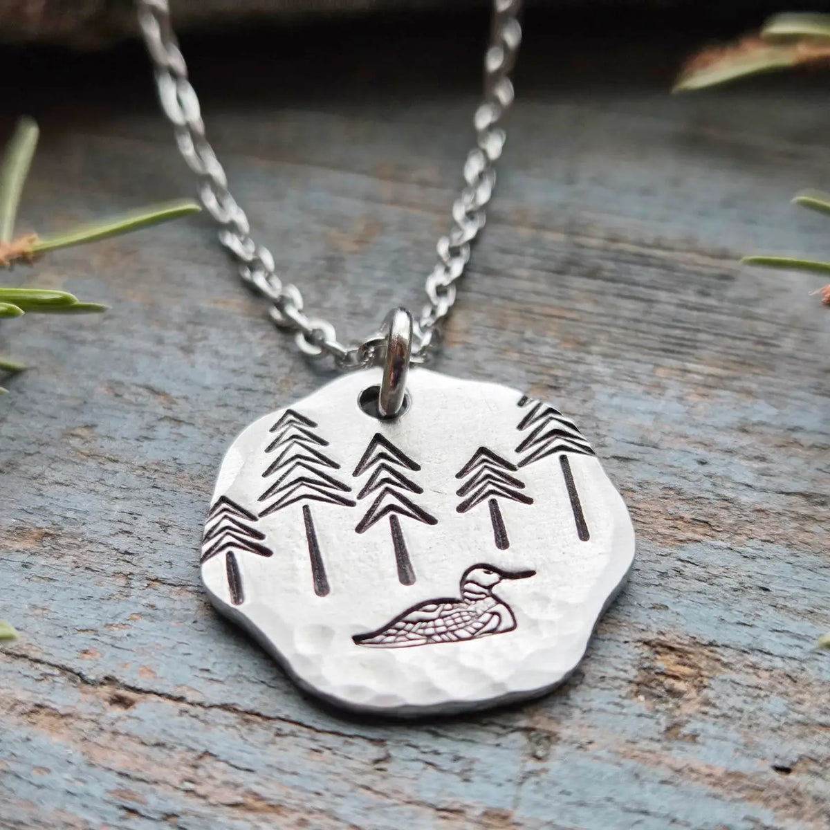 Loon and Pine Tree Necklace
