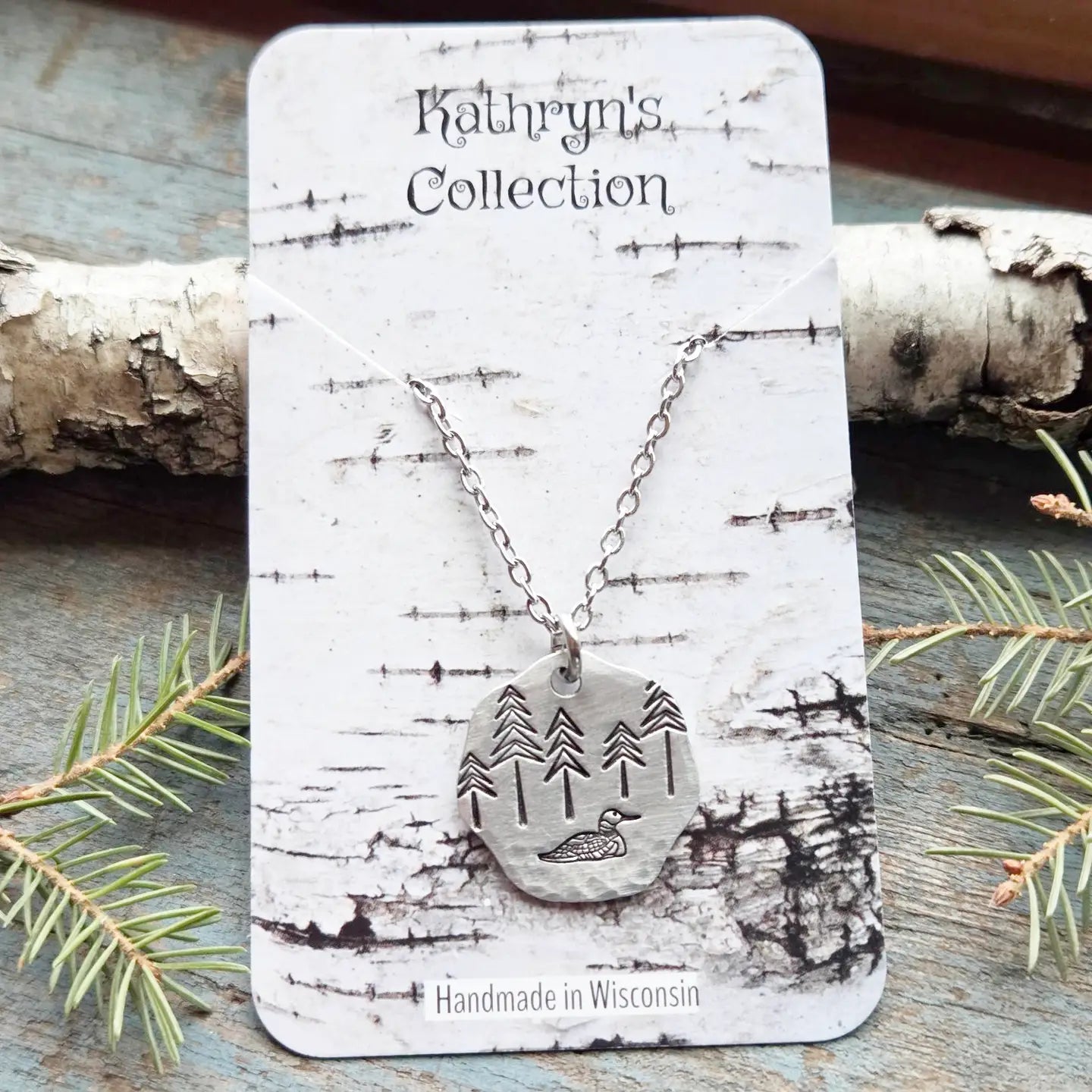Loon and Pine Tree Necklace