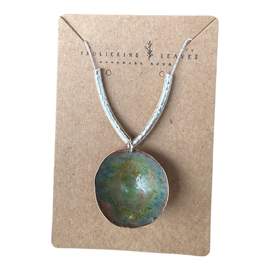 Patina Copper and Sterling Bowl Necklace