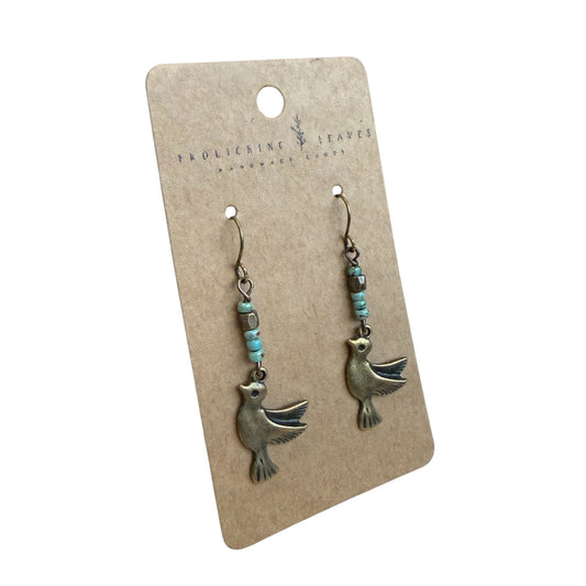 Beaded Bird Earrings Bronze