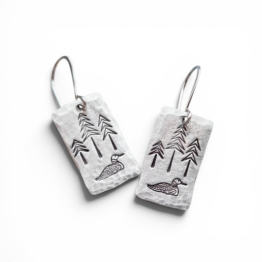Loon and Pine Tree Earrings