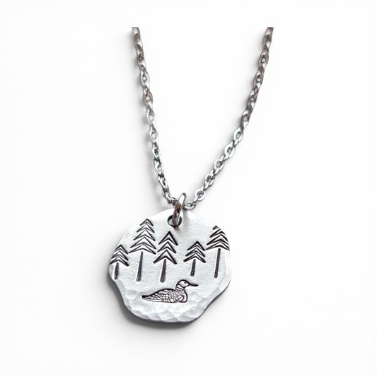 Loon and Pine Tree Necklace