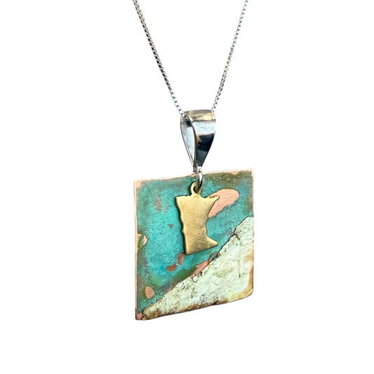 Patina Copper Birch Bark MN Sterling Necklace