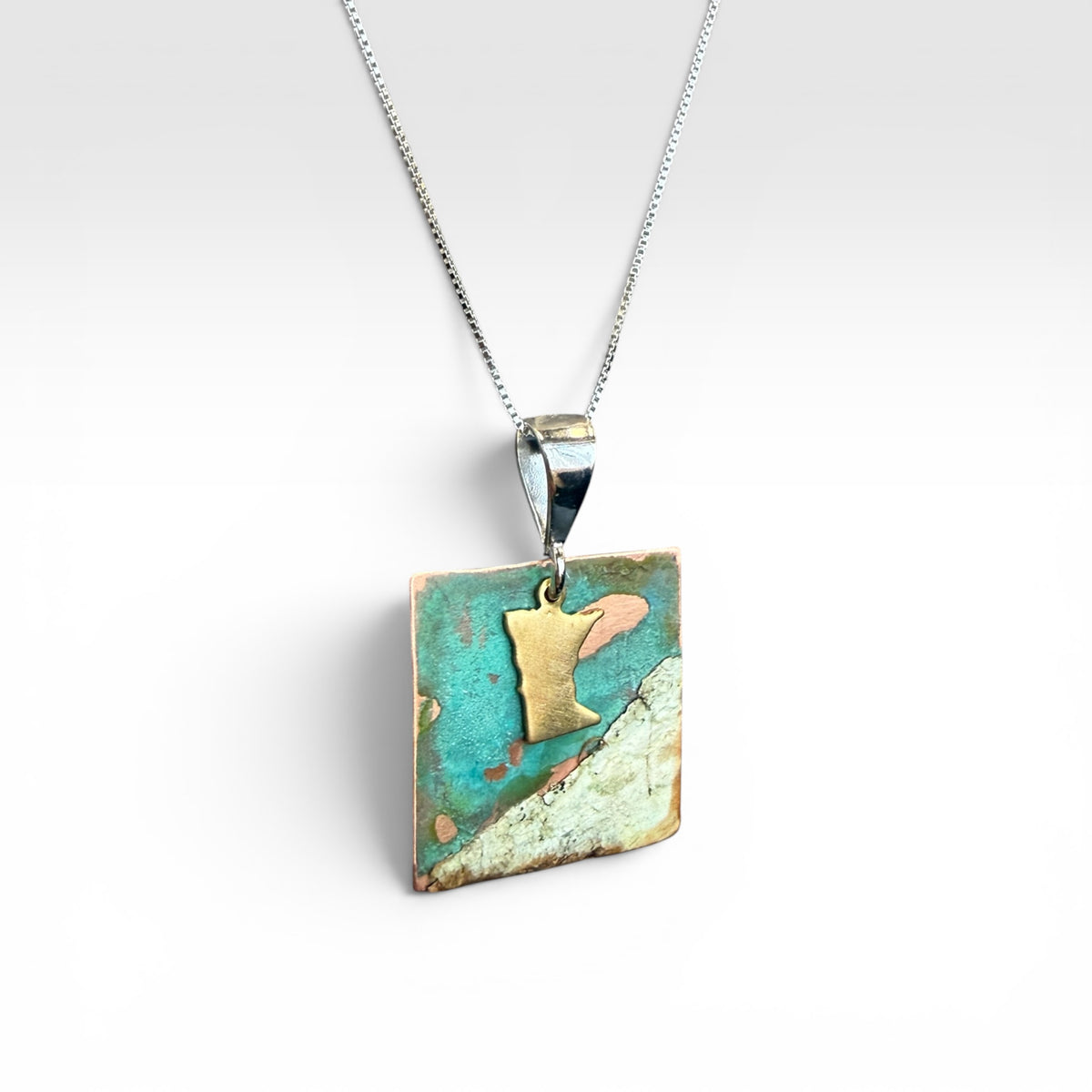 Patina Copper Birch Bark MN Sterling Necklace