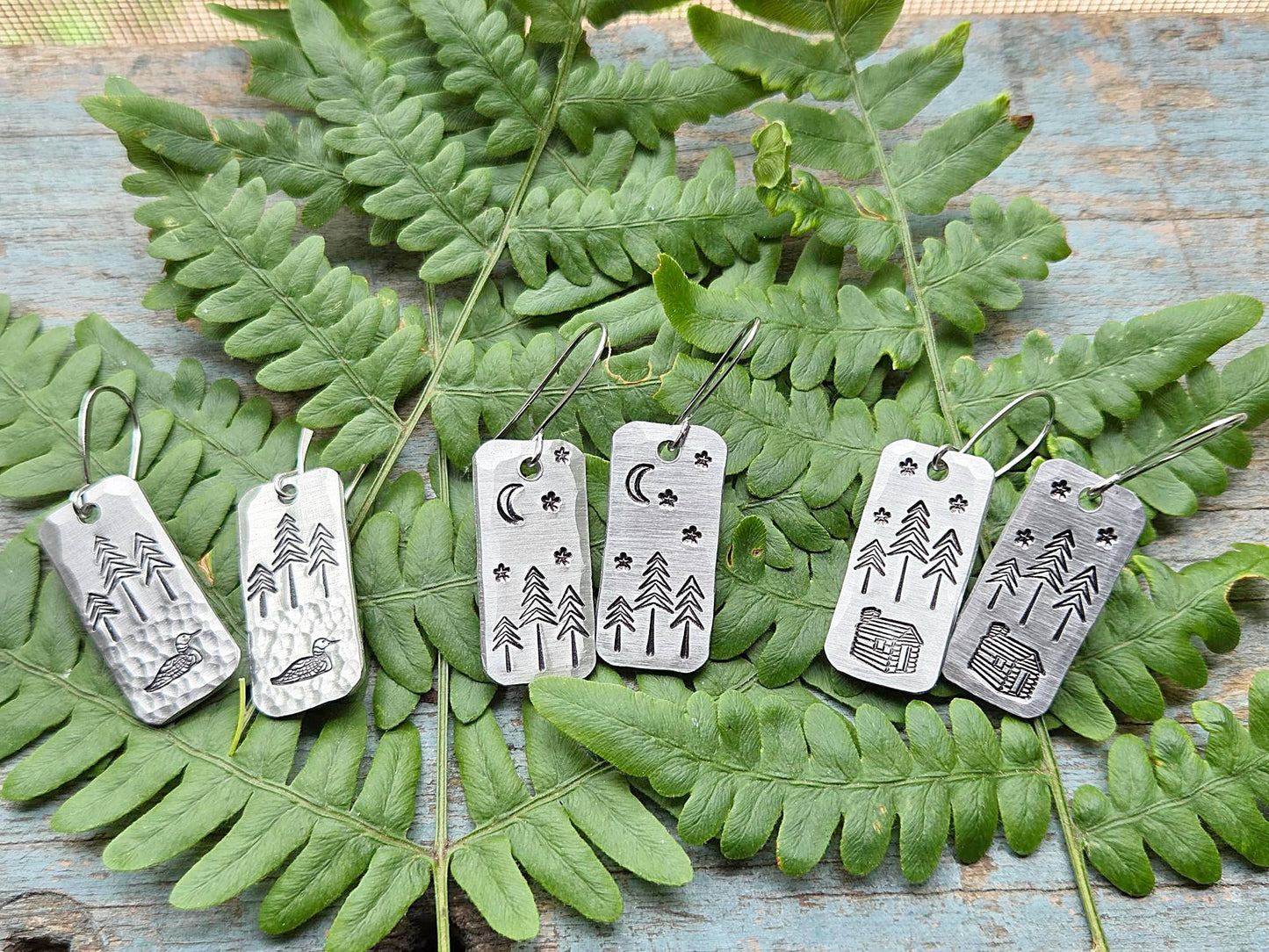 Loon Earrings, Hand-Stamped Aluminum