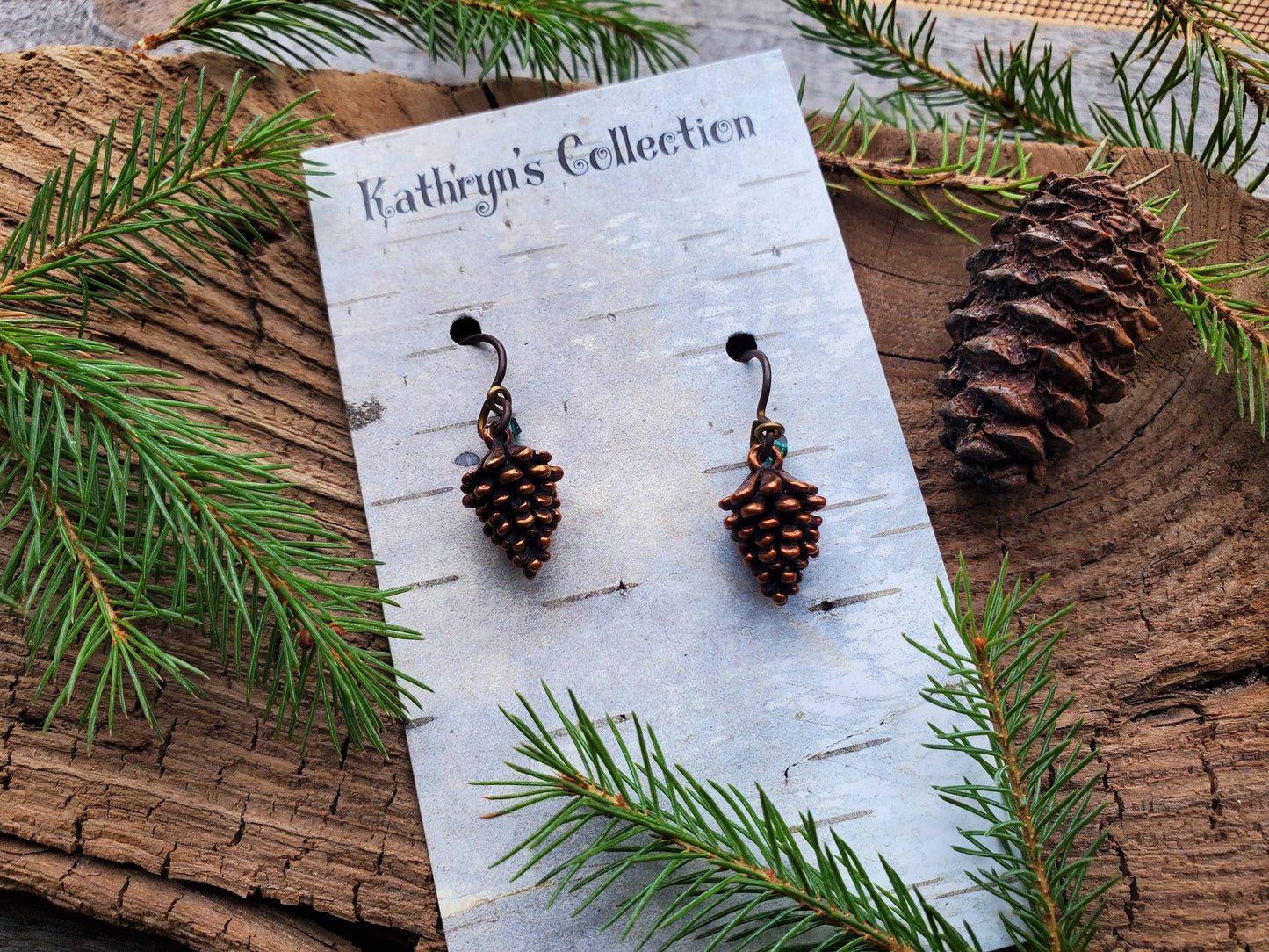 Pinecone Earrings, antique copper plated