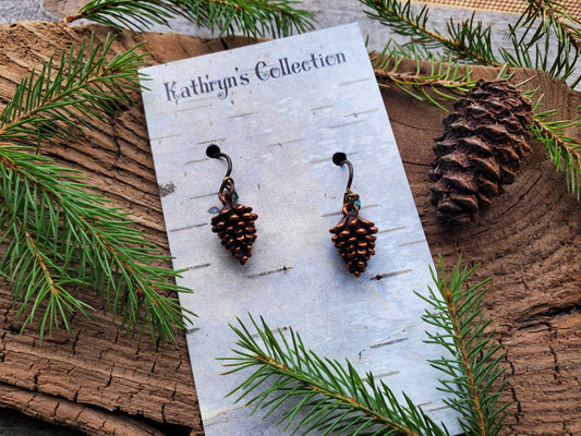 Pinecone Earrings, antique copper plated