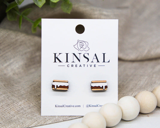 S'mores Wood Stud Earrings