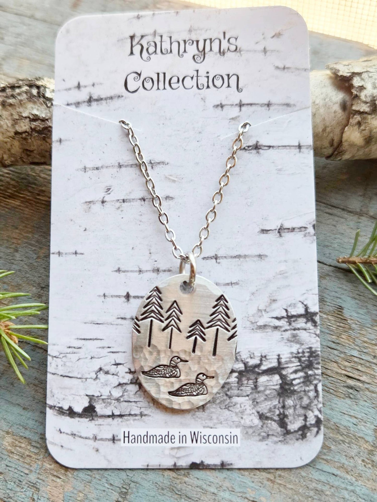Loon Pendant Necklace, Hand-Stamped