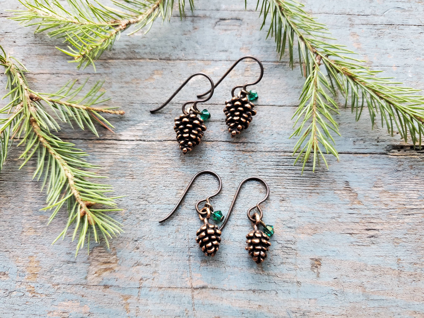 Pinecone Earrings, antique copper plated