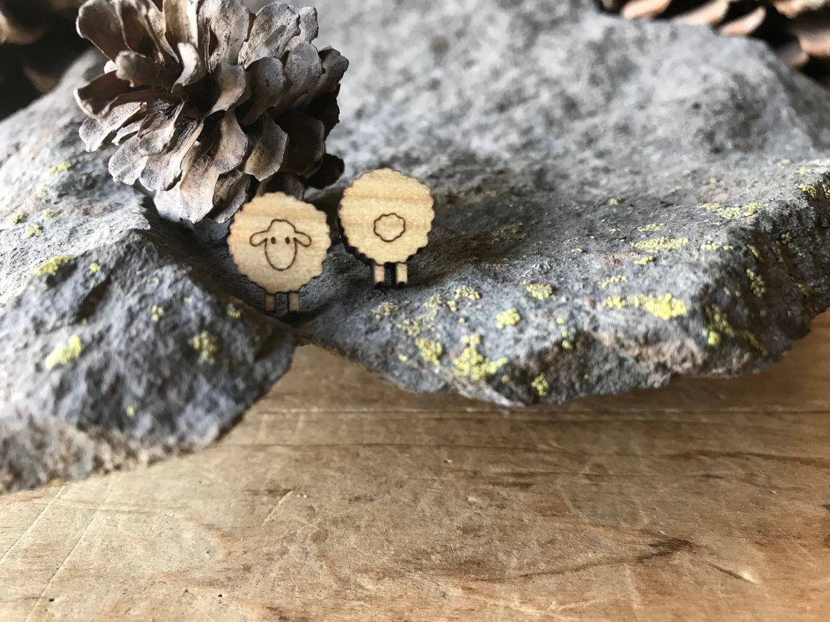 Wood Sheep Earrings
